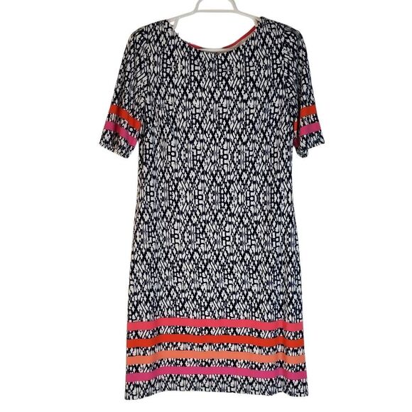Eliza J Short Sleeve Abstract Navy and White Print Dress Color Block Pink Size 8 - Picture 14 of 14